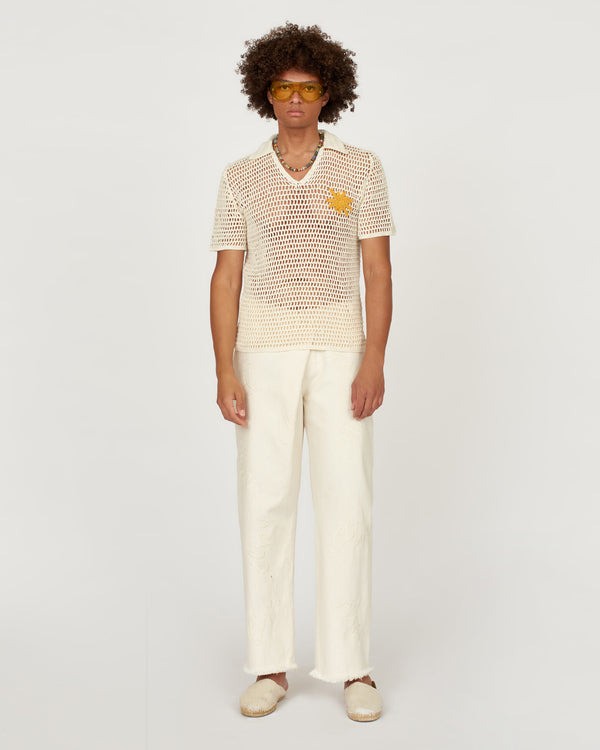 Embroidered Denim Crossover Pant