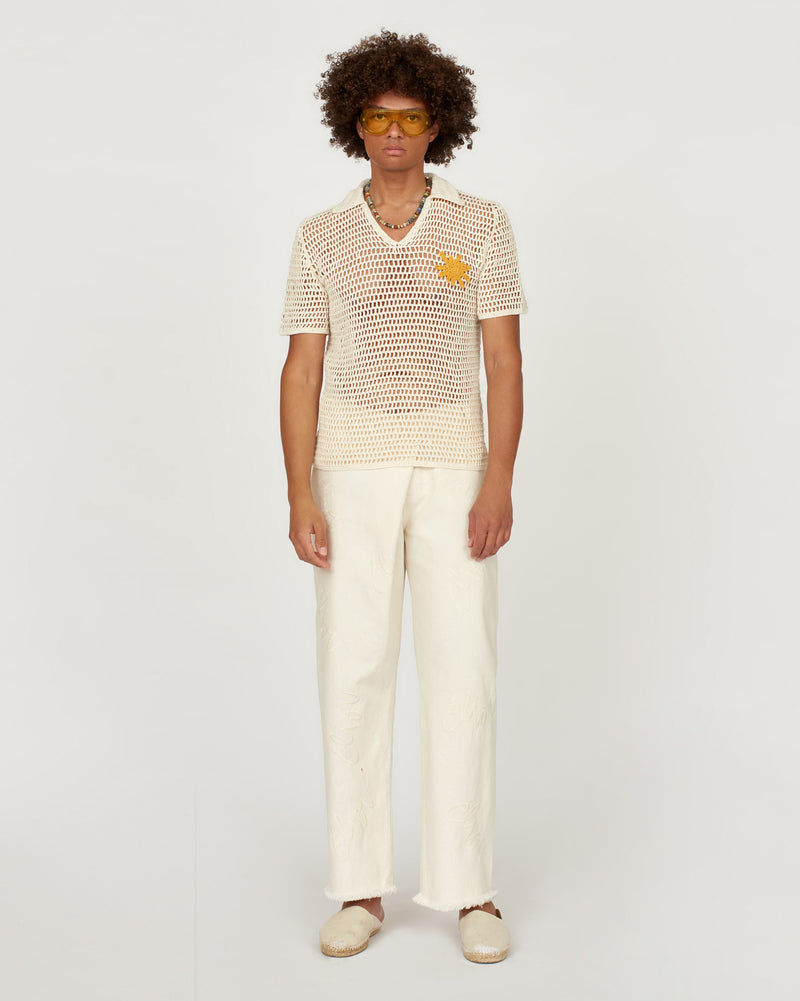 Embroidered Denim Crossover Pant