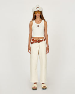 Embroidered Denim Crossover Pant