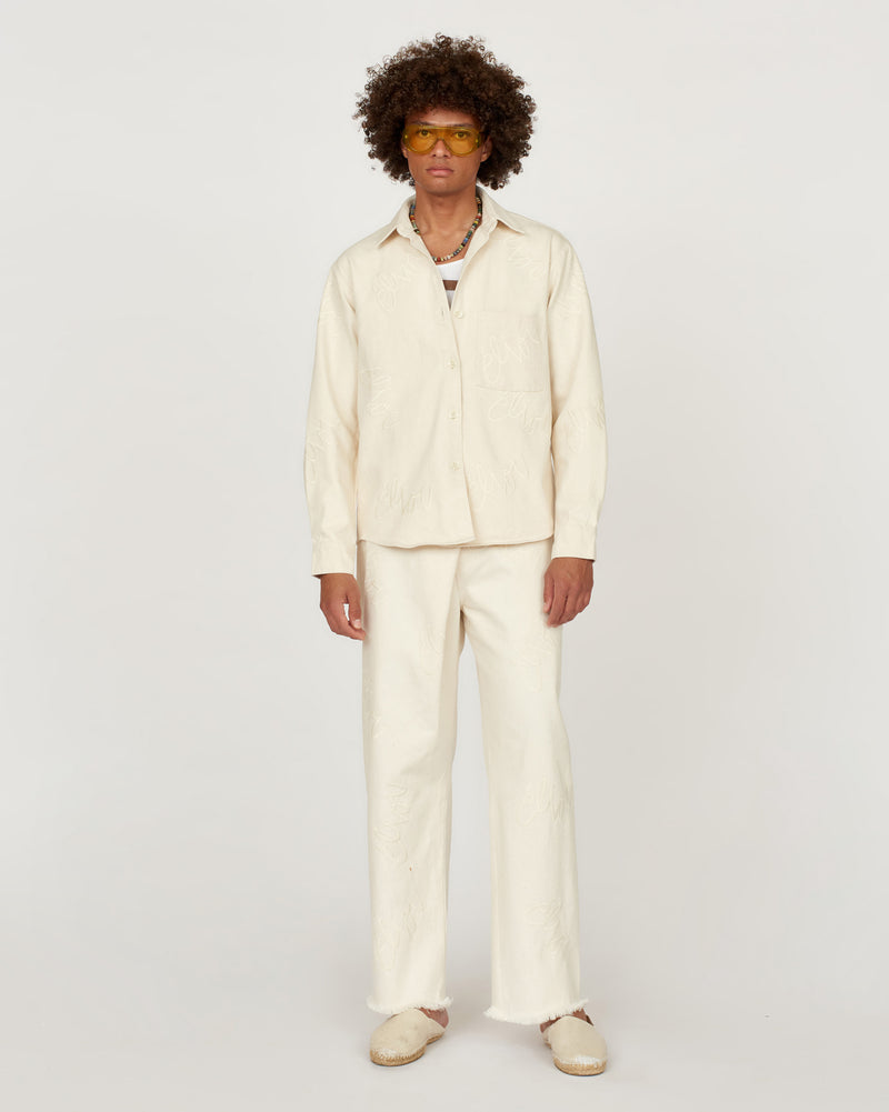 Embroidered Denim Crossover Pant
